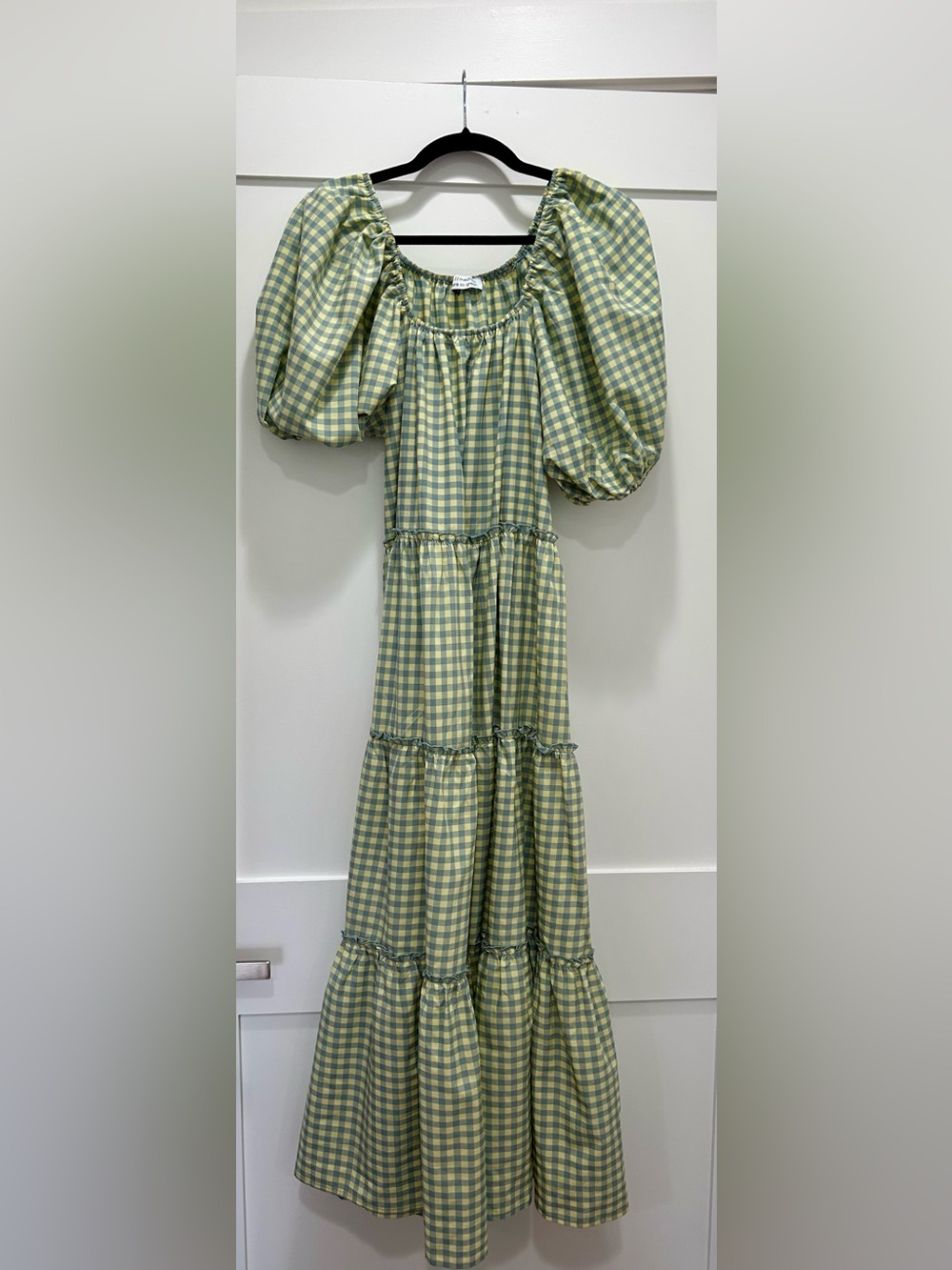 Zoco Puff Sleeve Tiered Maxi Dress Blue & Yellow Gingham Medium Never worn - Picture 3 of 5